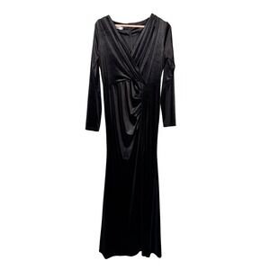 Babalet Black Velvet Long Sleeve Wrap Maxi Dress Size L‎ Formal Evening Gothic